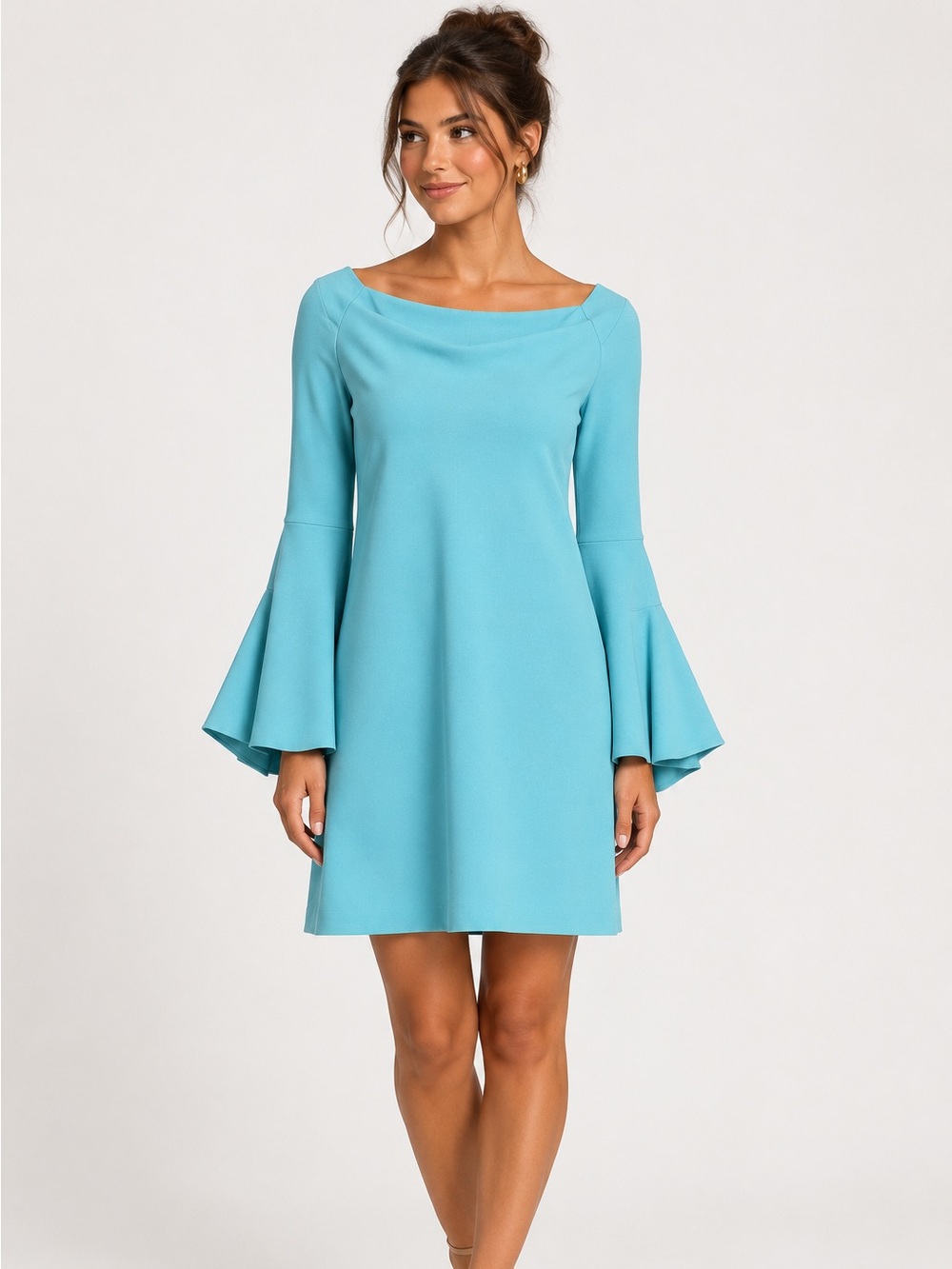 Chiara Boni Berit Off The Shoulder Cocktail Dress Light Blue Size 16